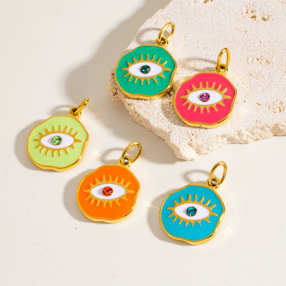 Jewelry Pendant Stainless Steel Irregular Round Dripping Oil Eye Accessories