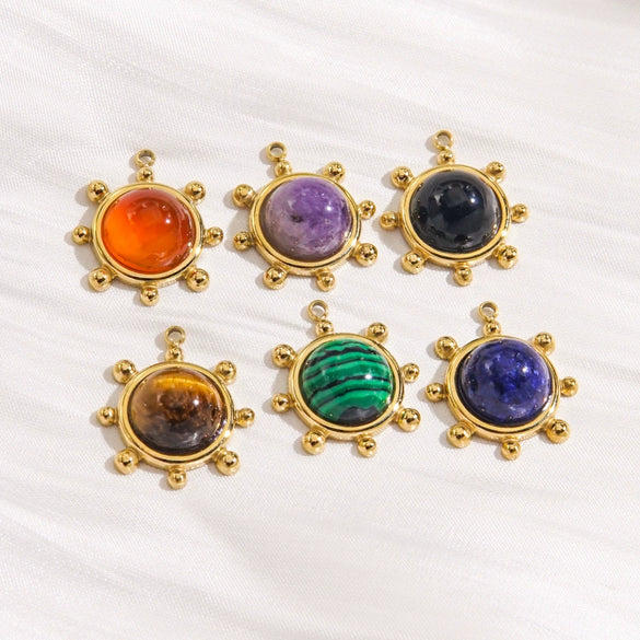 Jewelry Pendant Stainless Steel Natural Stone Inlay Retro Style Accessories