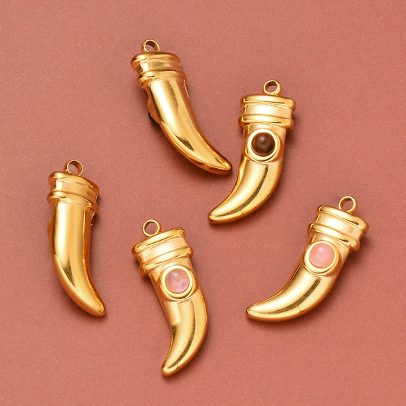 Jewelry Pendant Stainless Steel Natural Stone Spike Shape Electroplated