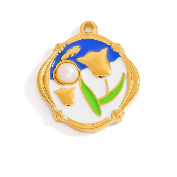 Jewelry Pendant Stainless Steel Oil Dripping Flower Devil's Eye Ocean Heart Electroplating