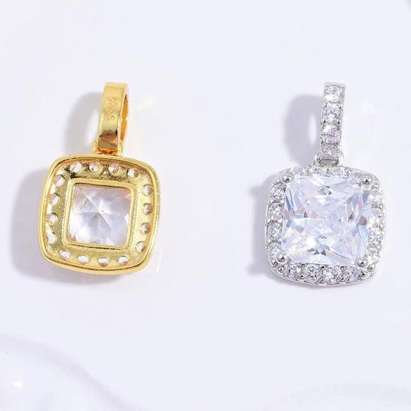 Jewelry Pendant Sterling Silver Geometric Zirconia Sugar Cube Light Luxury