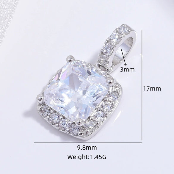 Jewelry Pendant Sterling Silver Geometric Zirconia Sugar Cube Light Luxury