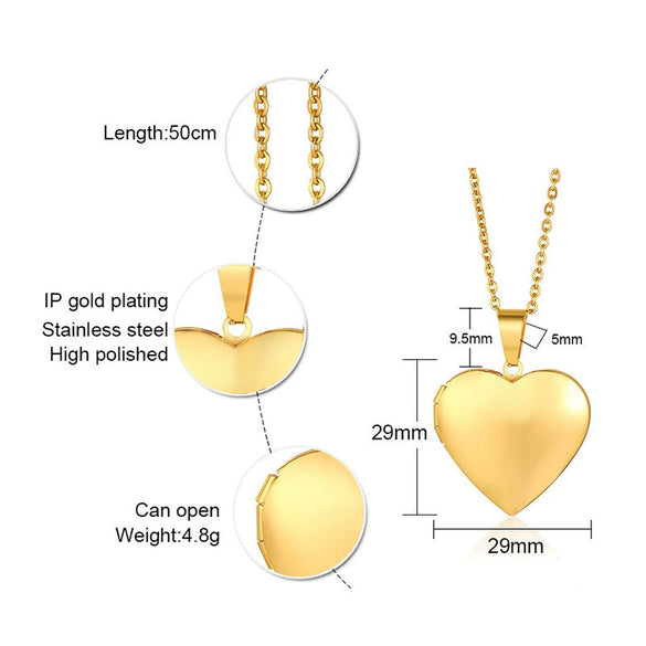 Jewelry Photo Box Stainless Steel Heart Shaped Pendant