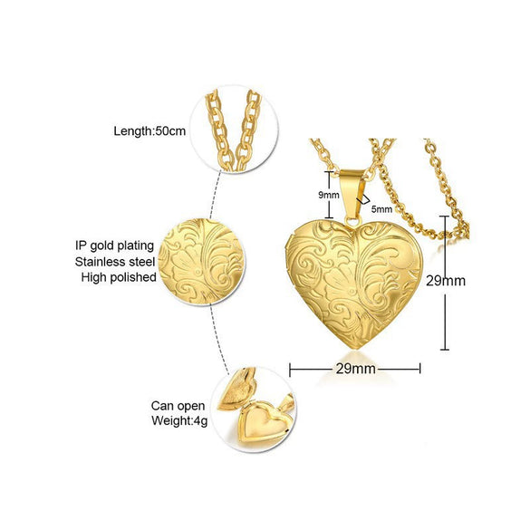 Jewelry Photo Box Stainless Steel Heart Shaped Pendant