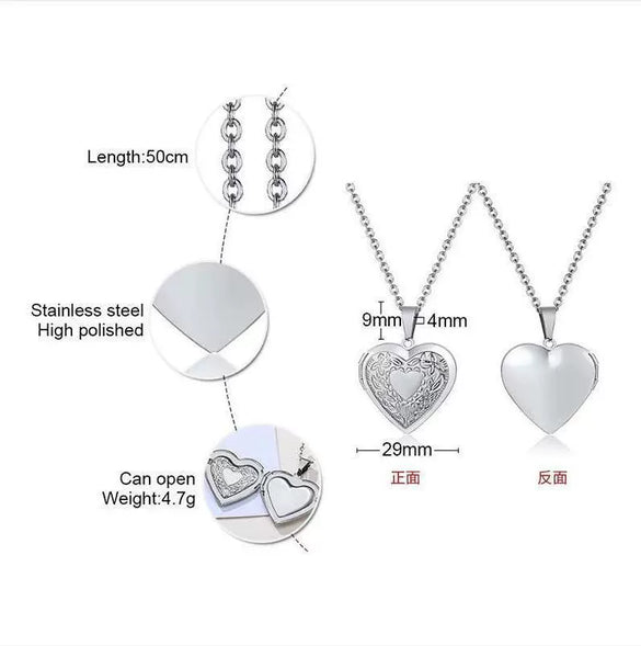 Jewelry Photo Box Stainless Steel Heart Shaped Pendant