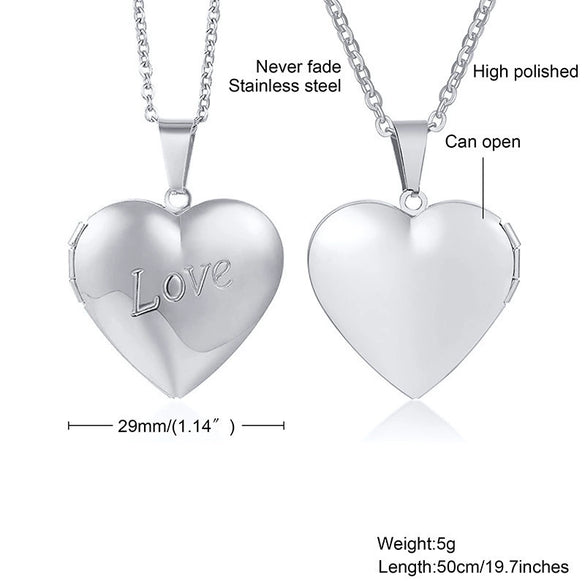 Jewelry Photo Box Stainless Steel Heart Shaped Pendant