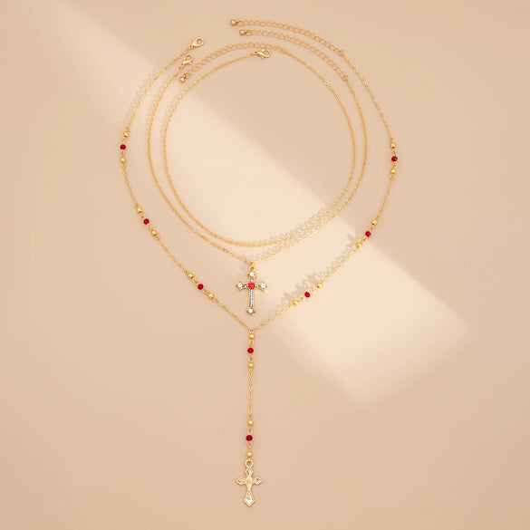 Jewelry 3Piece Set With Cross Frame Chain Necklace Copperclad Iron Copper Alloy Geometric Electroplating