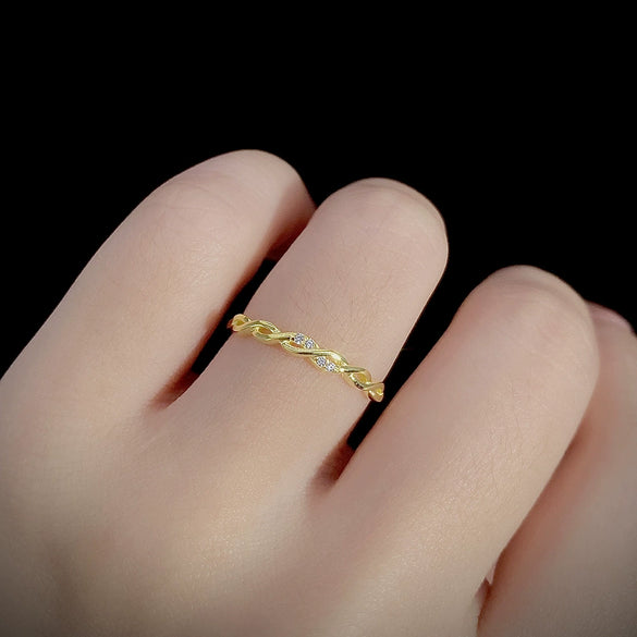 Jewelry Plain Ring Hemp Rope Ring Women's 925 Sterling Silver Geometric Electroplated Small Fresh Style