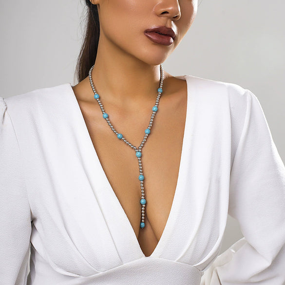 Jewelry Plastic Beaded Geometric Handmade Collarbone Neckchain Long Tassel Necklace