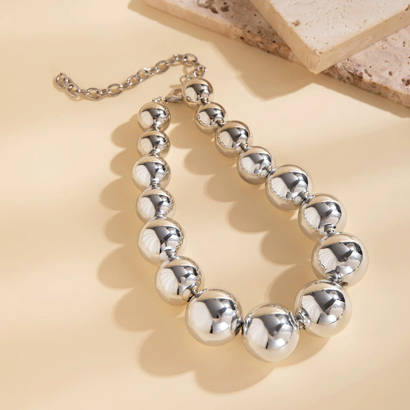 Jewelry Plastic Geometric Beads Punk Collar Clavicle Chain Necklace For Women Electroplated