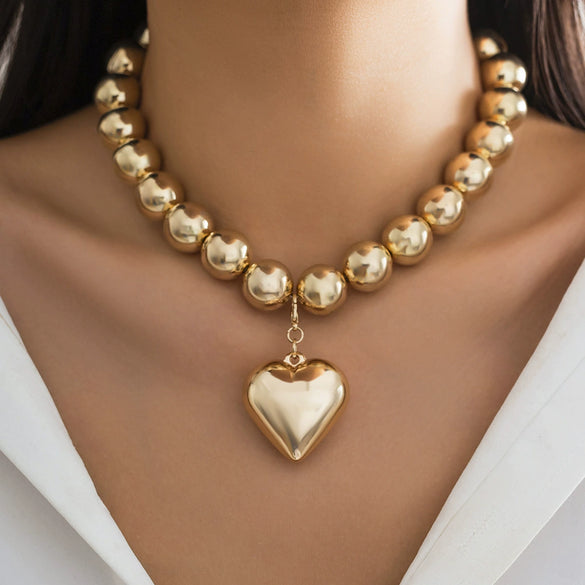 Jewelry Plastic Geometric Beads Punk Collar Clavicle Chain Necklace For Women Electroplated