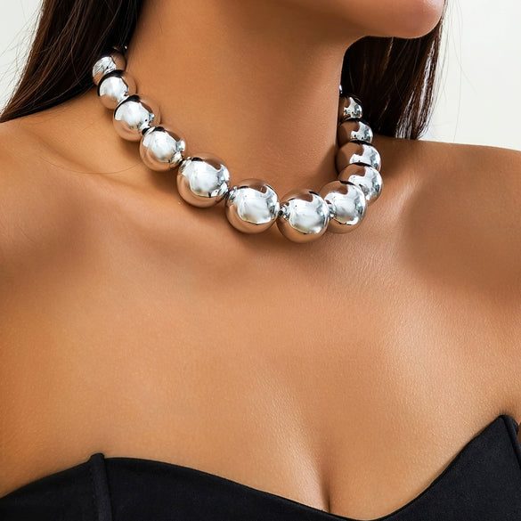 Jewelry Plastic Geometric Beads Punk Collar Clavicle Chain Necklace For Women Electroplated