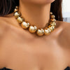Jewelry Plastic Geometric Beads Punk Collar Clavicle Chain Necklace For Women Electroplated