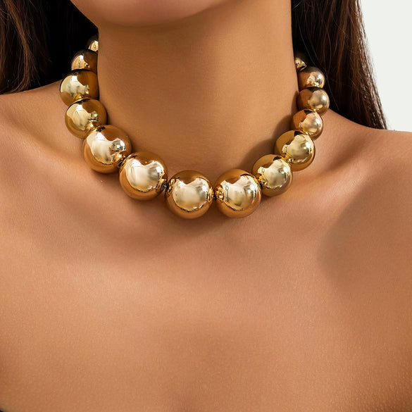 Jewelry Plastic Geometric Beads Punk Collar Clavicle Chain Necklace For Women Electroplated