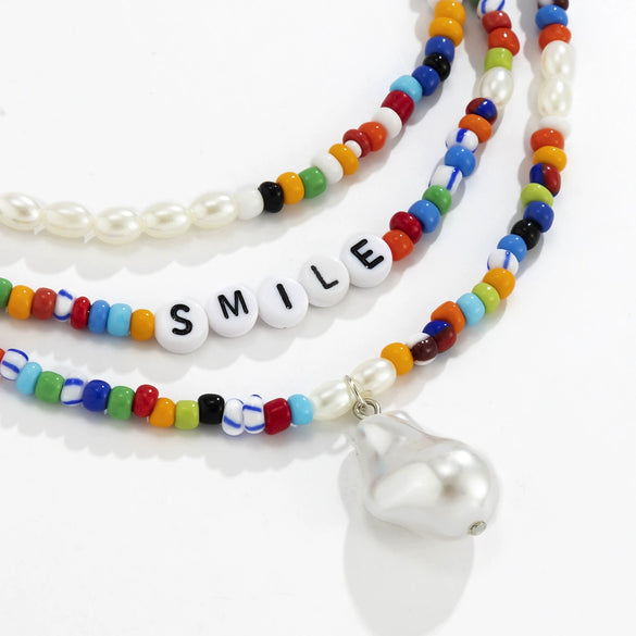 Jewelry Plastic Resin Acrylic Bohemian Style Specialshaped Letter Multilayer Stacked Dripping Oil Men's Necklace