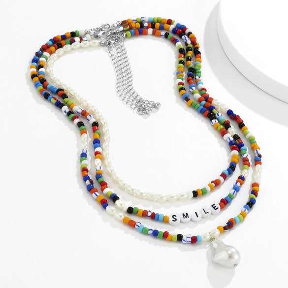 Jewelry Plastic Resin Acrylic Bohemian Style Specialshaped Letter Multilayer Stacked Dripping Oil Men's Necklace