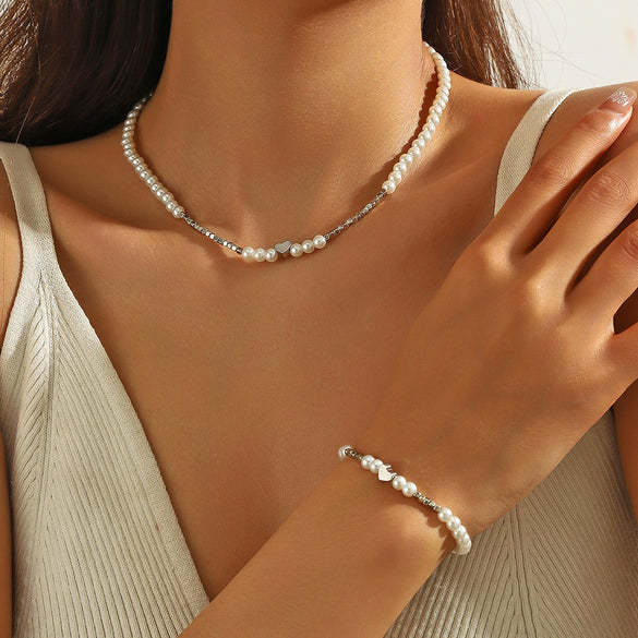 Jewelry Plastic Resin Alloy Alloy Pearls Heart Water Drop Bell Shaped Elegant Electroplated Bracelet Necklace For Women