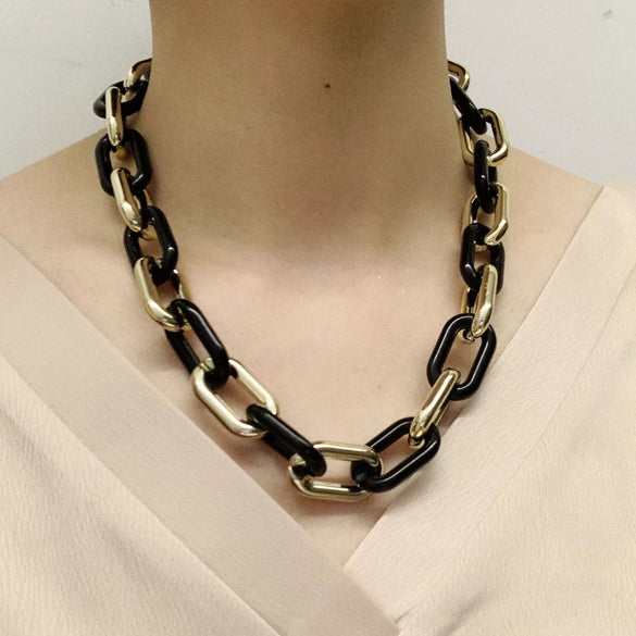 Jewelry Plastic Resin Geometric Box Chain Clavicle Necklace For Women Electroplated