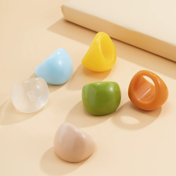 Jewelry Plastic Resin Geometric Macaron Color Arc Ring For Women