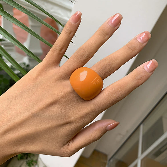 Jewelry Plastic Resin Geometric Macaron Color Arc Ring For Women