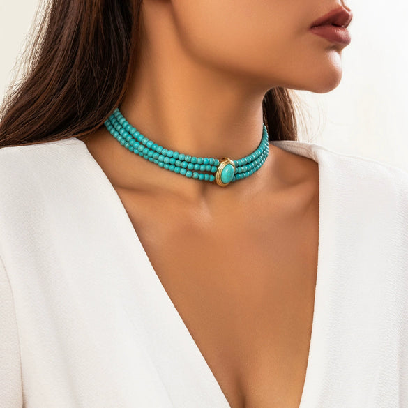 Jewelry Plastic Resin Geometric Multi Layer Imitation Pearl Ball Chain Necklace For Women