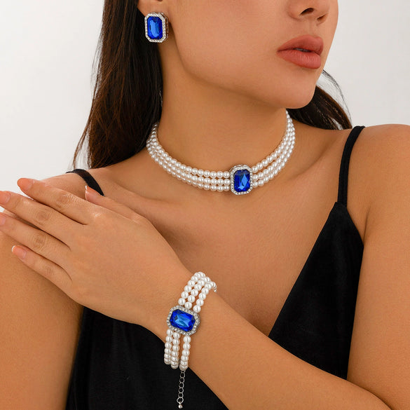 Jewelry Plastic Resin Geometric Multi Layer Imitation Pearl Ball Chain Necklace For Women