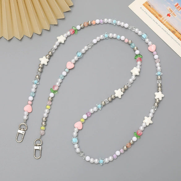 Jewelry Plastic Resin Handmade Beaded Mobile Phone Chain With Stars Sun And Moon Clouds Cosmic Pattern