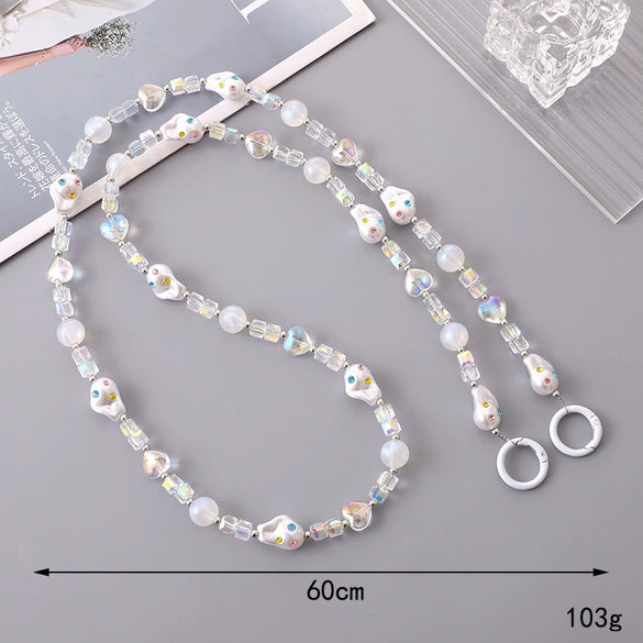 Jewelry Plastic Resin Handmade Beaded Mobile Phone Chain With Stars Sun And Moon Clouds Cosmic Pattern