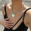 Jewelry Plastic Resin Heart Shape Pendant Necklace With Cross Chain And Electroplating Treatment