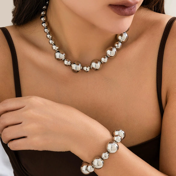 Jewelry Plastic Resin Imitation Pearl Geometric Beaded Necklace With Electroplating For Women