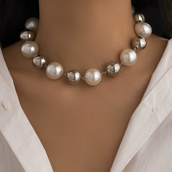 Jewelry Plastic Resin Imitation Pearl Geometric Beaded Necklace With Electroplating For Women