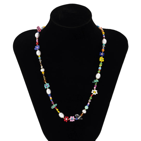 Jewelry Plastic Resin Simple Rice Bead Braided Imitation Pearl Geometric Handmade Women's Necklace