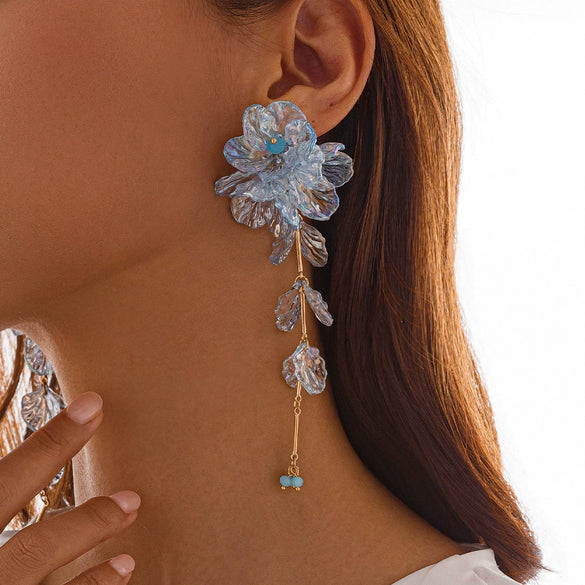 Jewelry Plastic Simple Flower Tassel Scallop Earrings Electroplating For Women