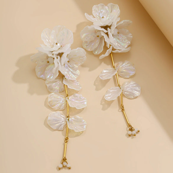 Jewelry Plastic Simple Flower Tassel Scallop Earrings Electroplating For Women