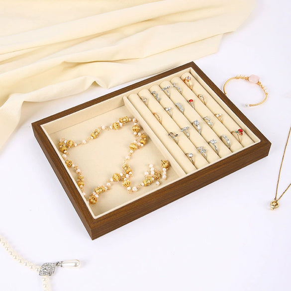 Jewelry Plate Walnut Wood Geometric Shape Splicing Highend Style For Jewelry Display And Storage