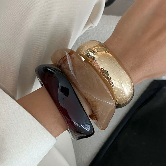 Jewelry Polygonal Metal Snake Pattern Iron Resin Electroplating Bracelet For Office Lady