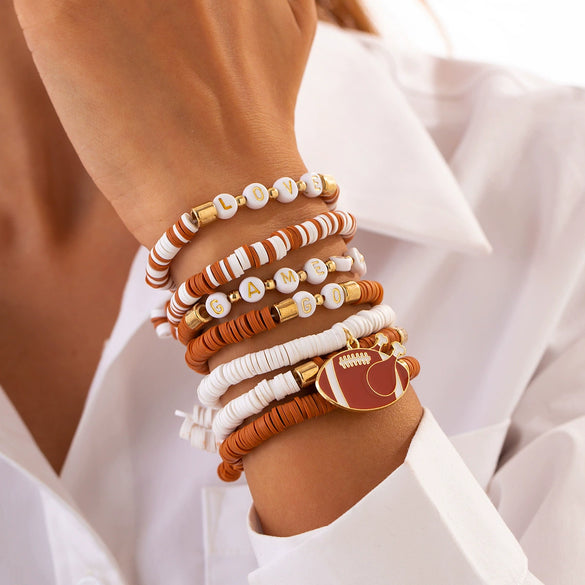 Jewelry Polymer Clay Acrylic Alloy Dripping Oil Beaded Bracelet With Crown Letters Numbers Text Pendant For Women