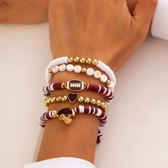 Jewelry Polymer Clay Acrylic Alloy Dripping Oil Beaded Bracelet With Crown Letters Numbers Text Pendant For Women