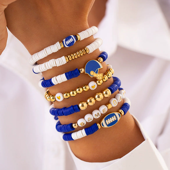Jewelry Polymer Clay Acrylic Alloy Dripping Oil Beaded Bracelet With Crown Letters Numbers Text Pendant For Women