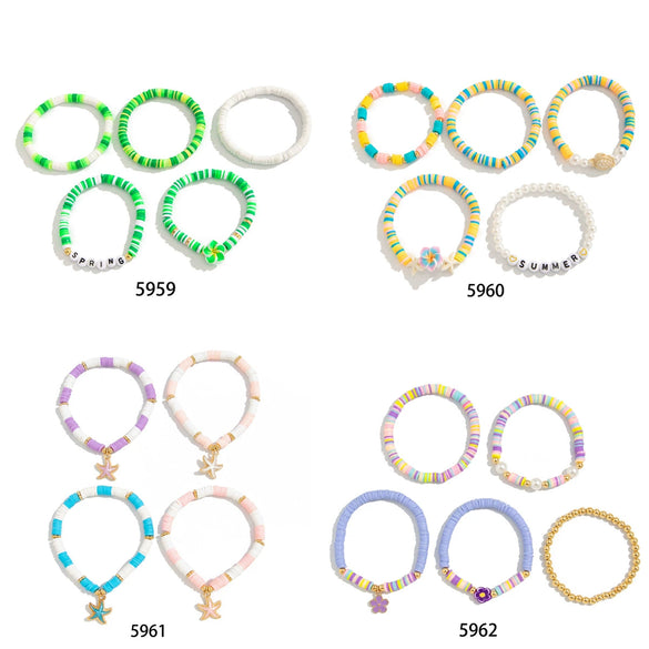 Jewelry Polymer Clay Alloy Imitation Pearl Bracelet Set With Letter Shape And Electroplating Process In Vacation Style