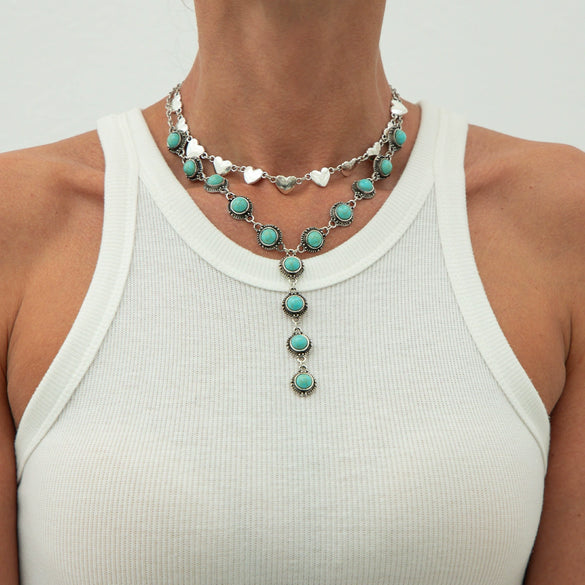 Jewelry Punk Alloy Imitation Turquoise Animal Zodiac Geometric Pendant Necklace With Iron Chain Electroplating