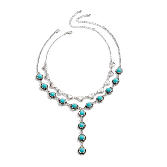Jewelry Punk Alloy Imitation Turquoise Animal Zodiac Geometric Pendant Necklace With Iron Chain Electroplating