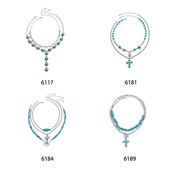 Jewelry Punk Alloy Imitation Turquoise Animal Zodiac Geometric Pendant Necklace With Iron Chain Electroplating