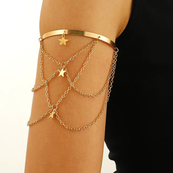 Jewelry Punk Arm Chain Metal Hanging Chain Tassel Arm Ring Electroplated With Shells Love Leaves Pattern Unisex
