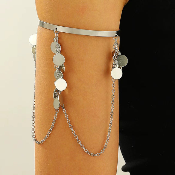 Jewelry Punk Arm Chain Metal Hanging Chain Tassel Arm Ring Electroplated With Shells Love Leaves Pattern Unisex