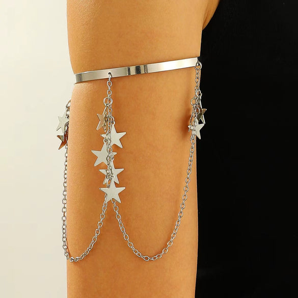 Jewelry Punk Arm Chain Metal Hanging Chain Tassel Arm Ring Electroplated With Shells Love Leaves Pattern Unisex