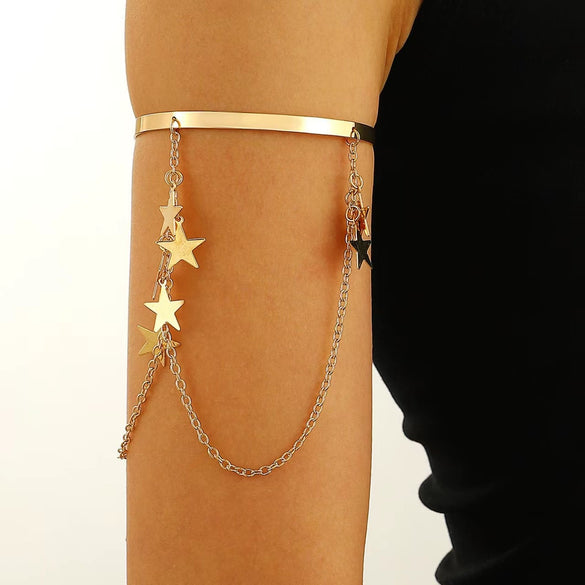 Jewelry Punk Arm Chain Metal Hanging Chain Tassel Arm Ring Electroplated With Shells Love Leaves Pattern Unisex