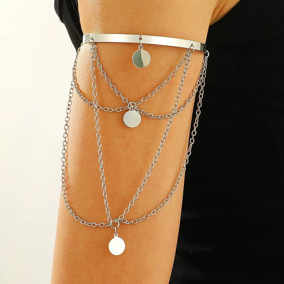 Jewelry Punk Arm Chain Metal Hanging Chain Tassel Arm Ring Electroplated With Shells Love Leaves Pattern Unisex