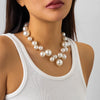 Jewelry Punk Creative Round Bead Imitation Pearl Tassel Necklace Metal Ball Chain Geometric Style Electroplating