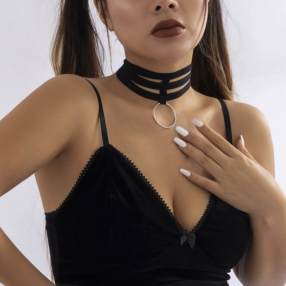 Jewelry Punk Exaggerated Iron Pendant Necklace With Geometric Pattern And Elastic Belt Electroplated